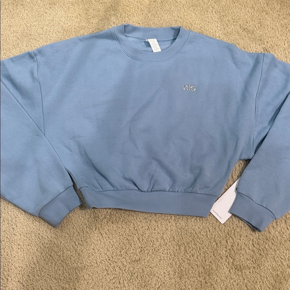 ALO Yoga Women's Light Blue Cropped Sweatshirt